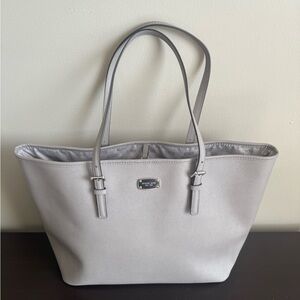 Michael Kors Light Grey Saffiano Leather Jet Set Tote Bag Carry All Large EUC